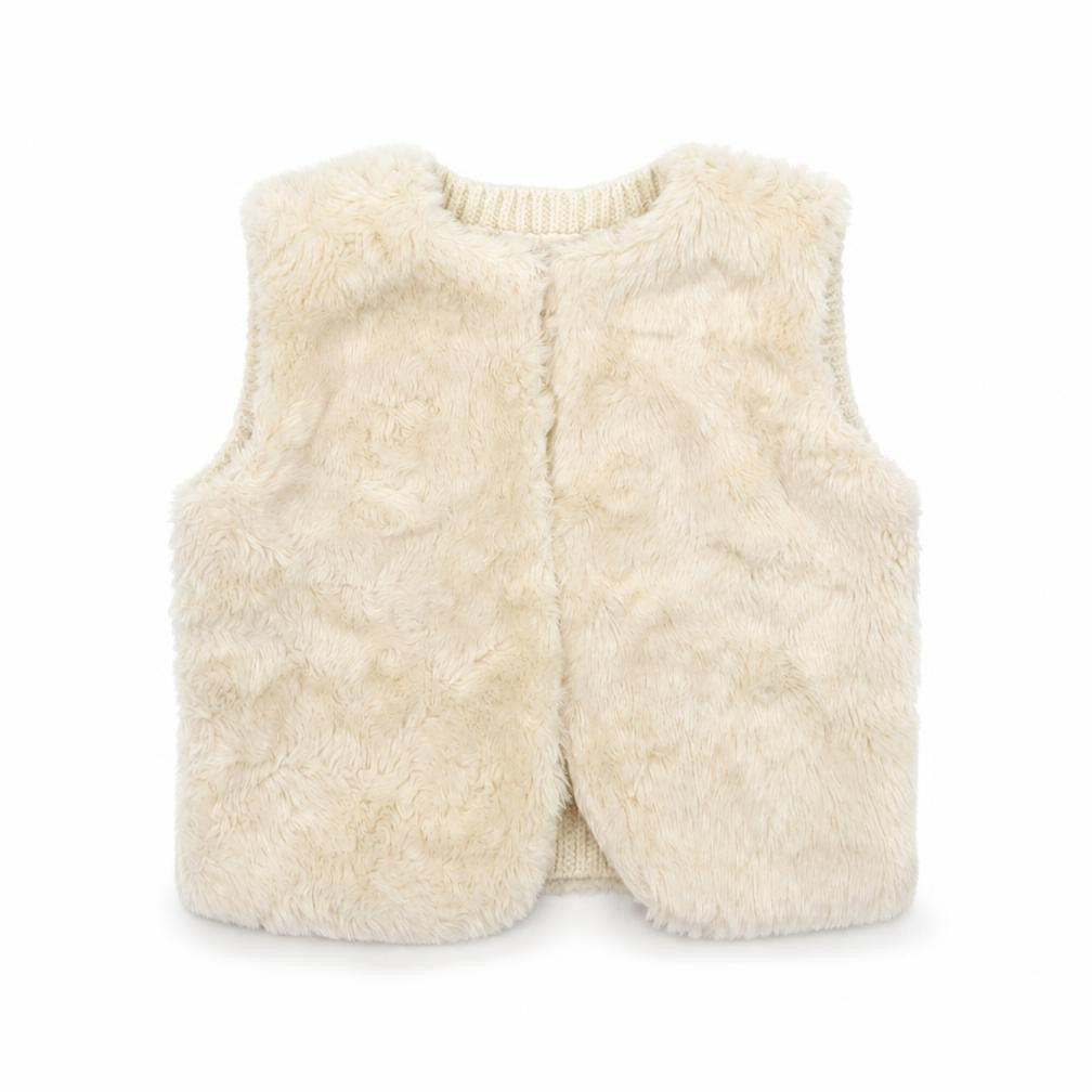 H&M Girls Ivory   Jacket Waistcoat Size 3-4 Years  - fur front