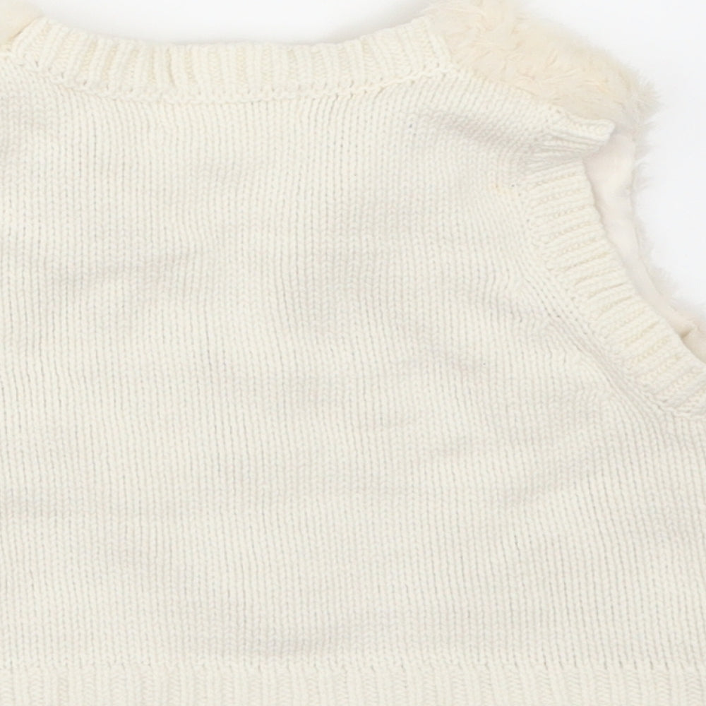 H&M Girls Ivory   Jacket Waistcoat Size 3-4 Years  - fur front