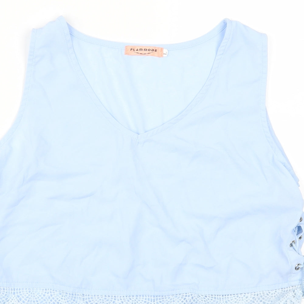 Flammode Womens Blue  Lace Basic Tank Size L
