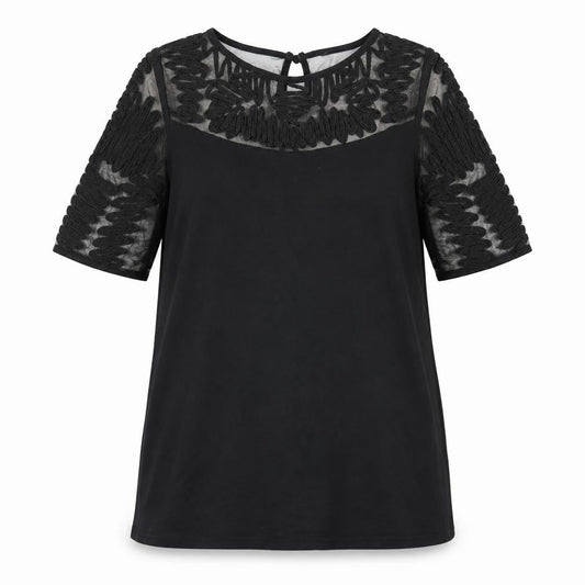 Front view of Next women’s black geometric basic t-shirt, size UK 8