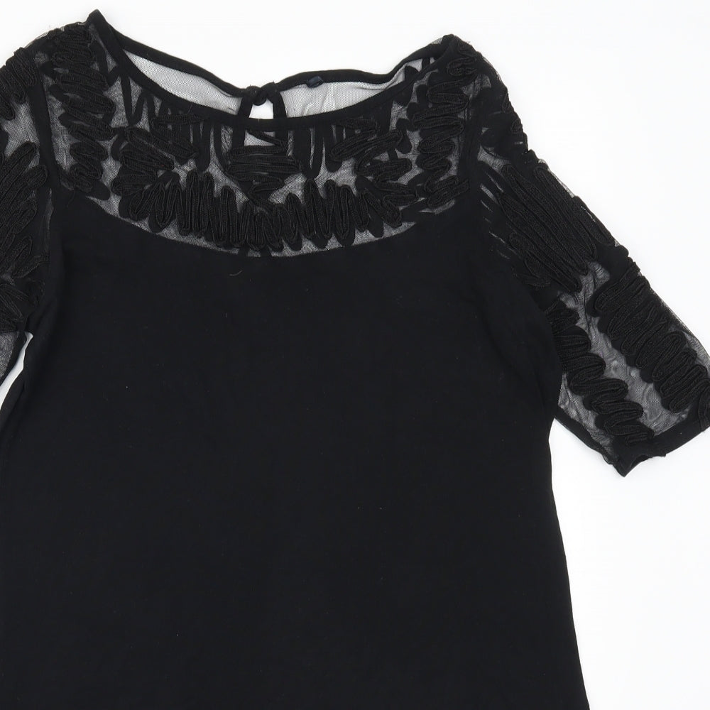 NEXT Womens Black Geometric  Basic T-Shirt Size 8