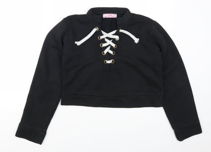 Additional front view of Beauty Angel women’s black pullover sweatshirt, size M