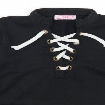 Close-up detail of Beauty Angel women’s black pullover sweatshirt, size M