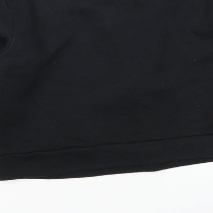 Brand and care label for Beauty Angel women’s black pullover sweatshirt, size M
