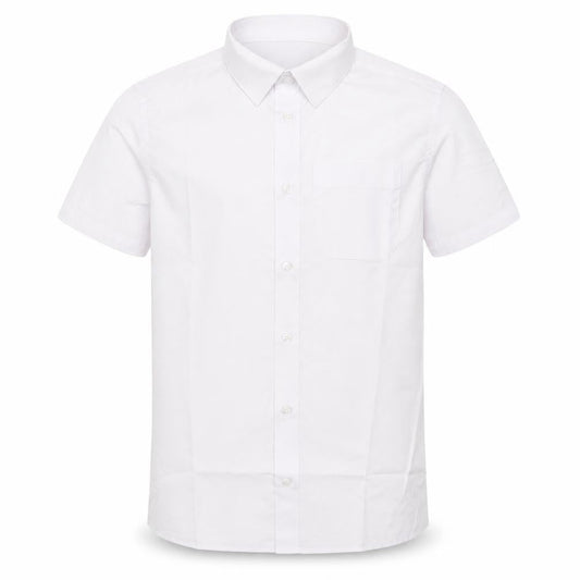 Front view of F&F boys’ white basic button-up, size 10-11, years