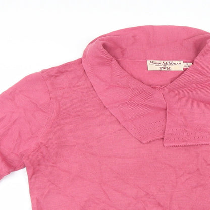 Close-up detail of EWM women’s pink knit jumper, size UK 10