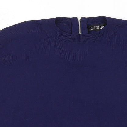 Close-up detail of Topshop women’s blue knit jumper, size UK 8