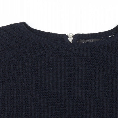 Close-up detail of Only women’s blue knit jumper, size M