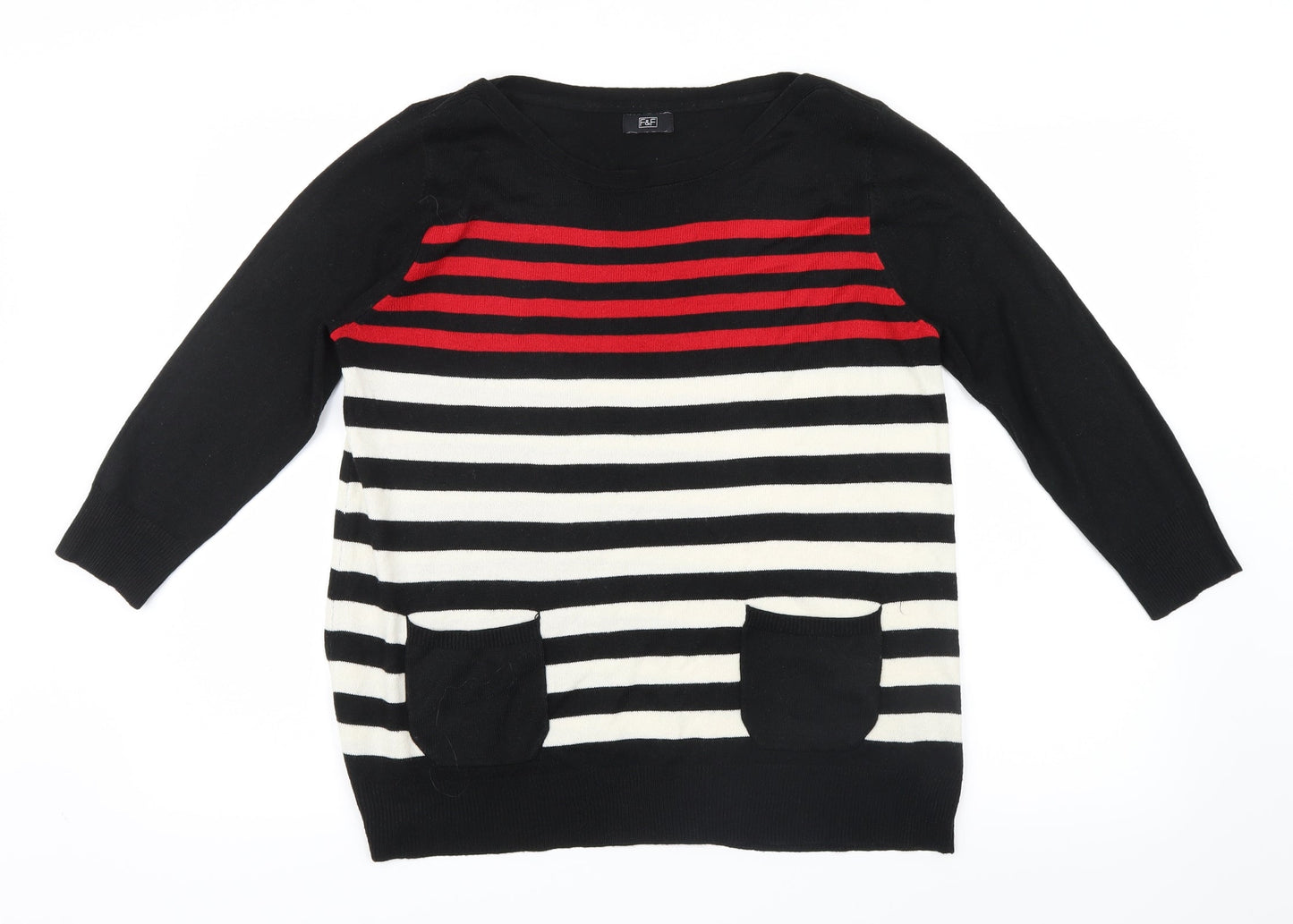 F&F Womens Black Striped Knit Pullover Jumper Size 12