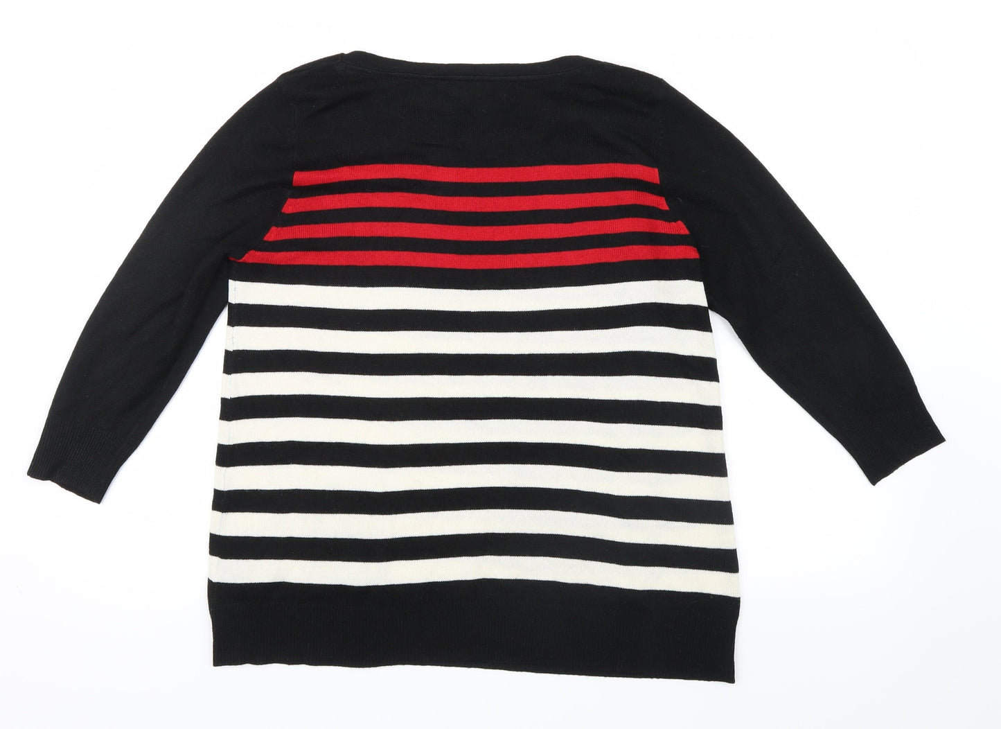 F&F Womens Black Striped Knit Pullover Jumper Size 12