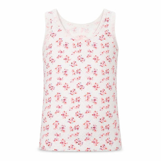 Front view of George girls’ white floral jersey basic tank, size 3-4, years