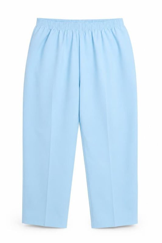 Front view of BonWorth women’s blue rayon trousers, size XL, 29-inch leg