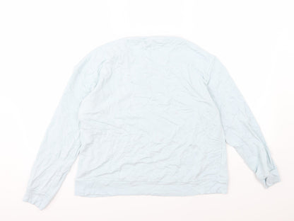 Back view of F&F women’s blue jersey pullover sweatshirt, size UK 12