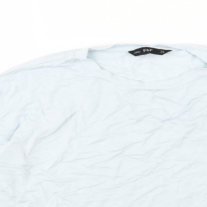 Close-up detail of F&F women’s blue jersey pullover sweatshirt, size UK 12