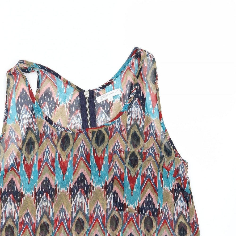 Glamorous Womens Multicoloured Geometric Chiffon Basic Blouse Size 12