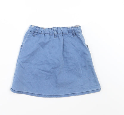 Back view of Nutmeg girls’ blue floral denim a-line skirt, size 4-5, years