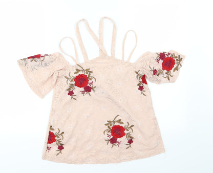 Front view of River Island women’s pink floral basic blouse, size UK 6