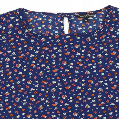 Close-up detail of Candy Couture women’s blue basic blouse, size UK 14