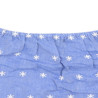 Close-up detail of Select women’s blue basic blouse, size UK 8