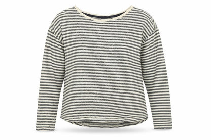 Front view of Next women’s beige striped jumper, size UK 10