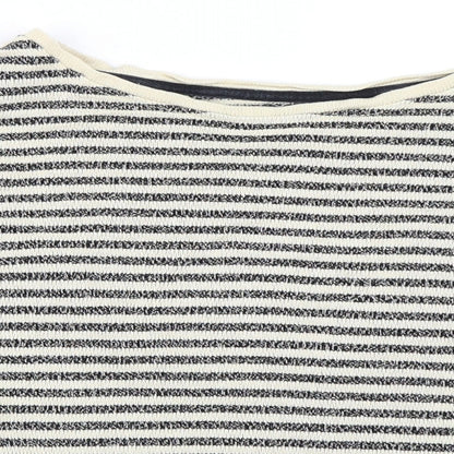 Close-up detail of Next women’s beige striped jumper, size UK 10