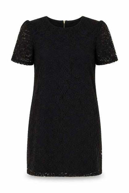 Front view of Evie women’s black lace shift, size UK 14