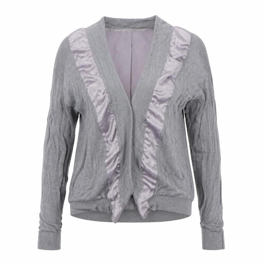 Front view of Miss Selfridge women’s grey cardigan jumper, size UK 8