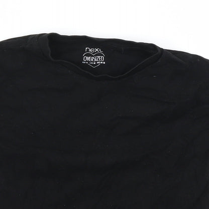 Close-up detail of Next girls’ black basic t-shirt, size 5, years