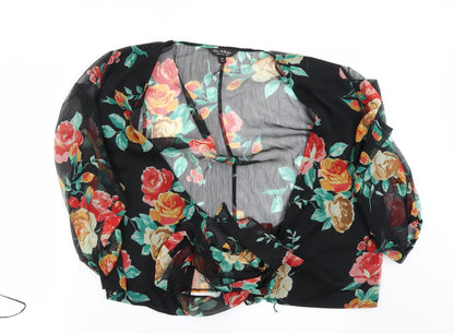 Additional front view of Miss Selfridge women’s black floral basic blouse, size UK 6