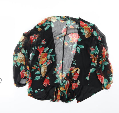 Back view of Miss Selfridge women’s black floral basic blouse, size UK 6