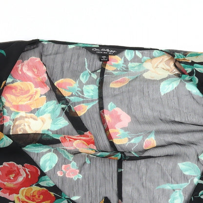 Close-up detail of Miss Selfridge women’s black floral basic blouse, size UK 6