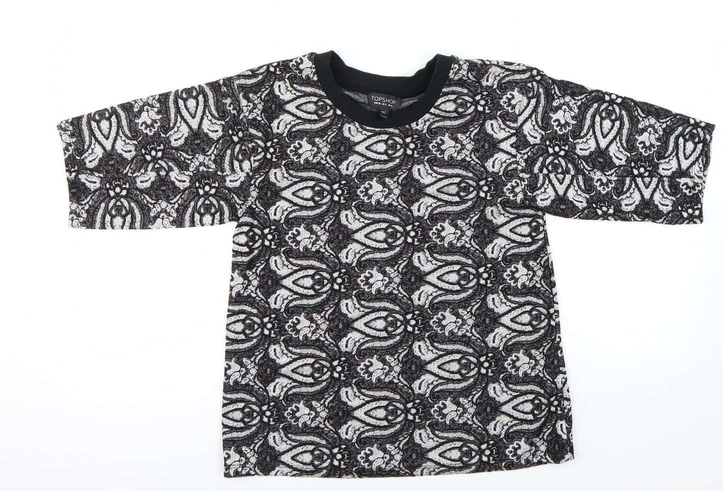 Topshop Womens Black Floral  Basic T-Shirt Size 8