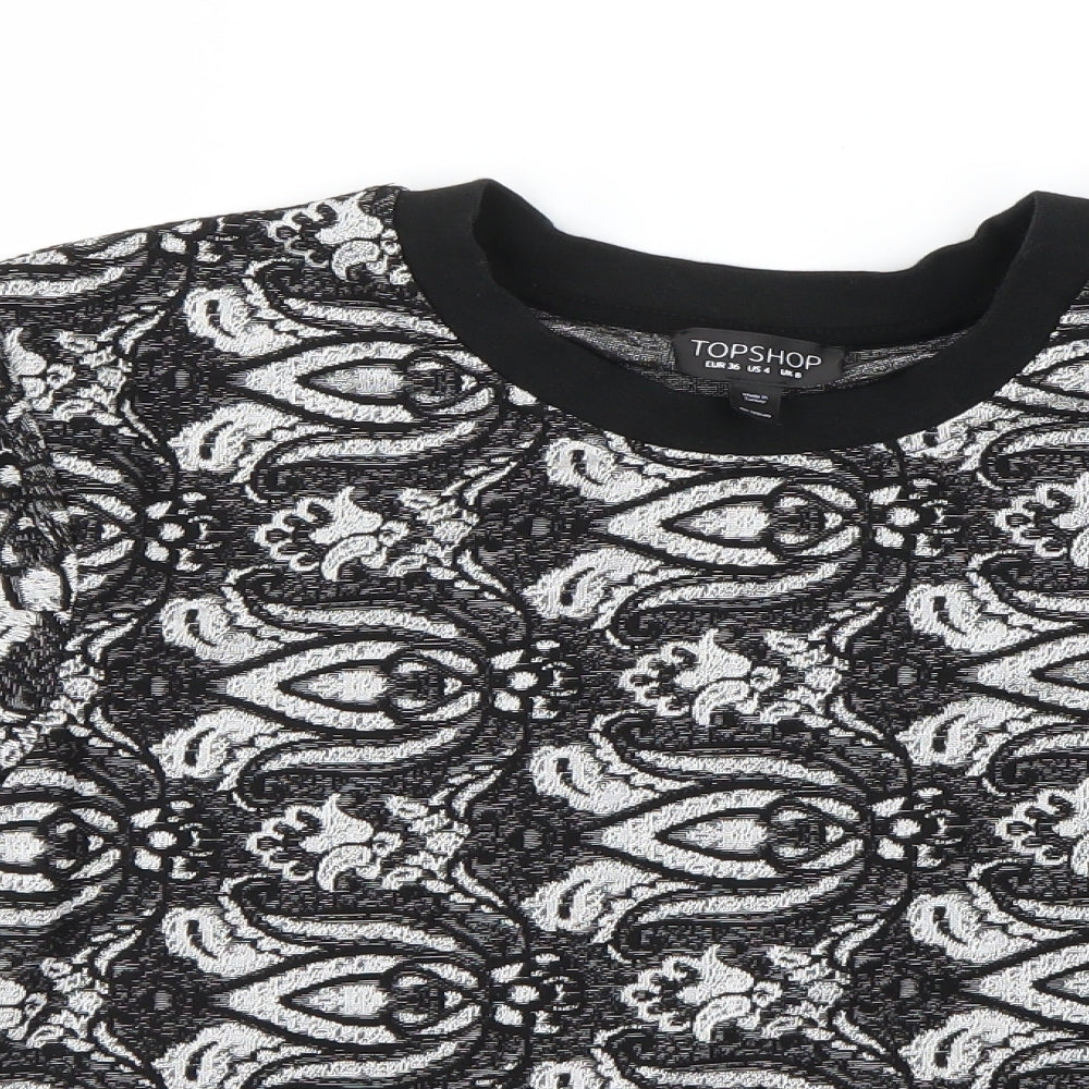 Topshop Womens Black Floral  Basic T-Shirt Size 8