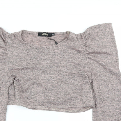 Close-up detail of Misspap women’s pink basic t-shirt, size L
