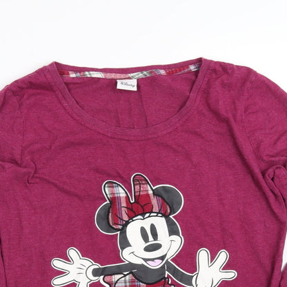 Close-up detail of Disney women’s purple basic t-shirt, size UK 10