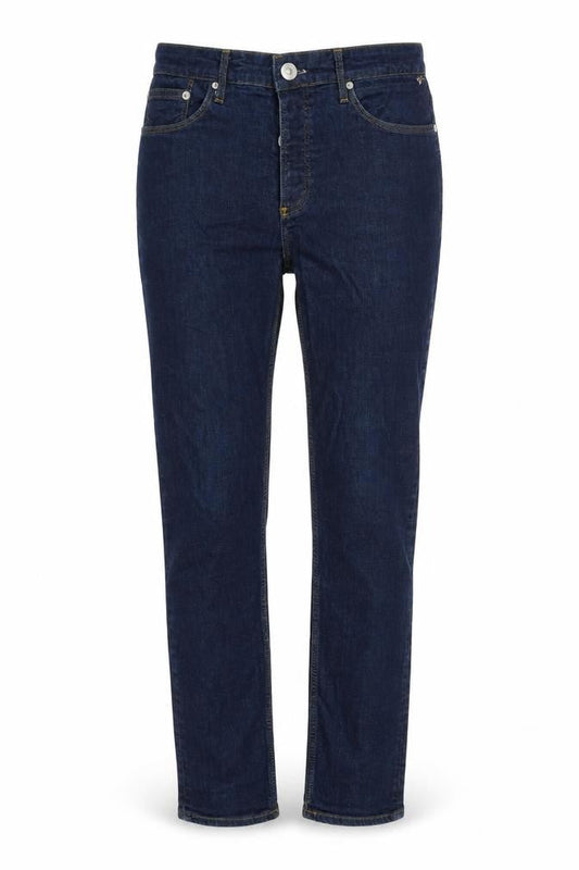 Front view of River Island women’s blue straight jeans, size UK 34, in, 31-inch leg