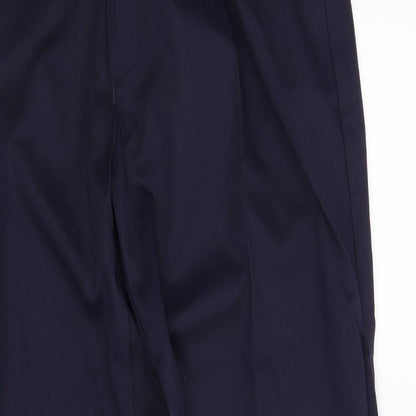 Close-up detail of Carrington women’s blue trousers, size UK 34, 35-inch leg