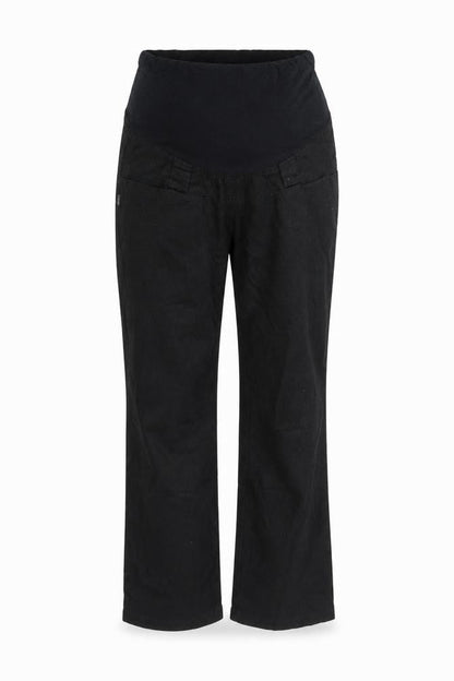 Front view of pre worn women’s black trousers, size L, 32-inch leg