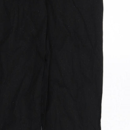 Brand and care label for pre worn women’s black trousers, size L, 32-inch leg