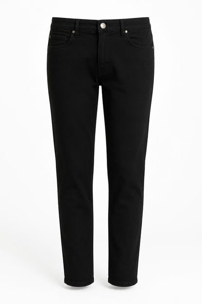 Front view of Denim & Co. women’s black trousers, size M, 32-inch leg