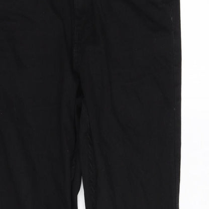 Close-up detail of Denim & Co. women’s black trousers, size M, 32-inch leg