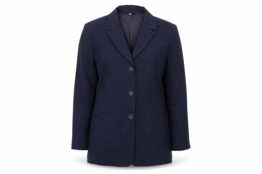 Front view of EWM women’s blue jacket, size UK 12