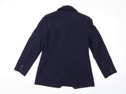 Back view of EWM women’s blue jacket, size UK 12