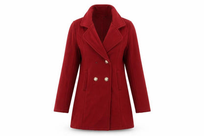 Front view of SHEIN women’s red overcoat coat, size S