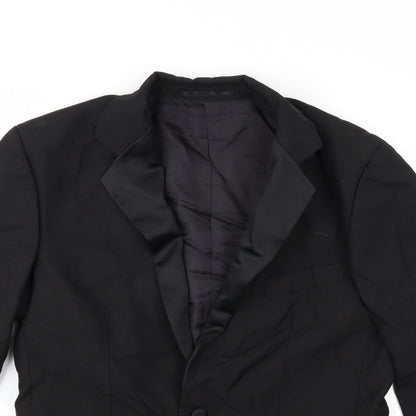 Close-up detail of Preworn men’s black jacket suit jacket, size 42