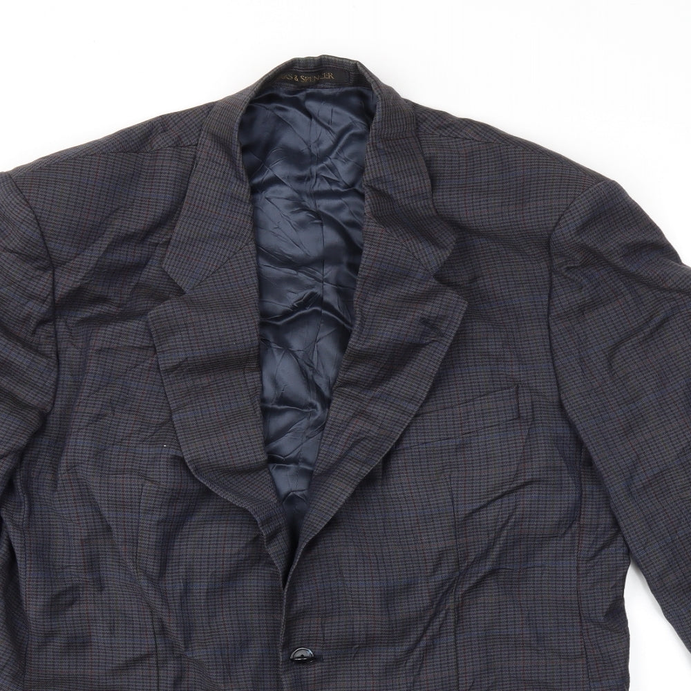 Marks and Spencer Mens Blue Check  Jacket Suit Jacket Size 42