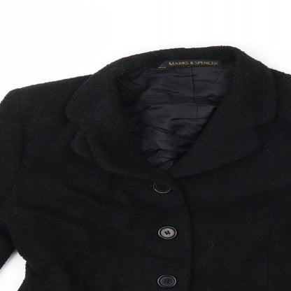 Close-up detail of Marks & Spencer women’s black jacket coat, size UK 10
