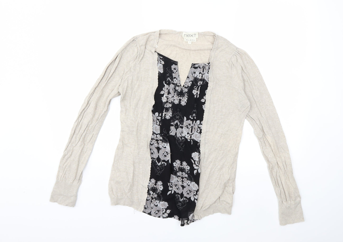 NEXT Womens Beige Floral Knit Cardigan Jumper Size 10