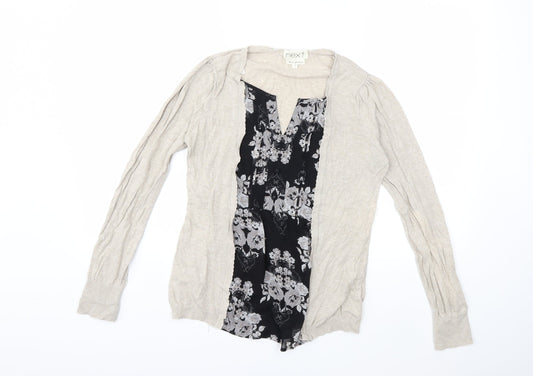 NEXT Womens Beige Floral Knit Cardigan Jumper Size 10