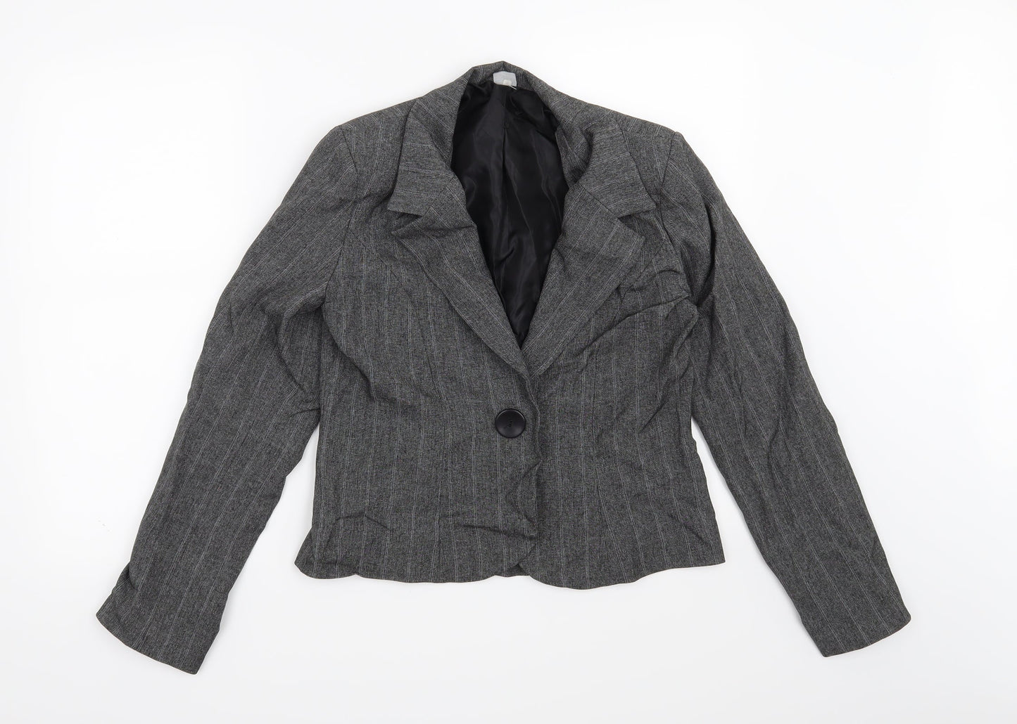 Preworn Womens Grey Striped  Jacket Blazer Size 10